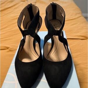 Life Stride Black Suede Crisscross Ankle-Strap Pointed Heels